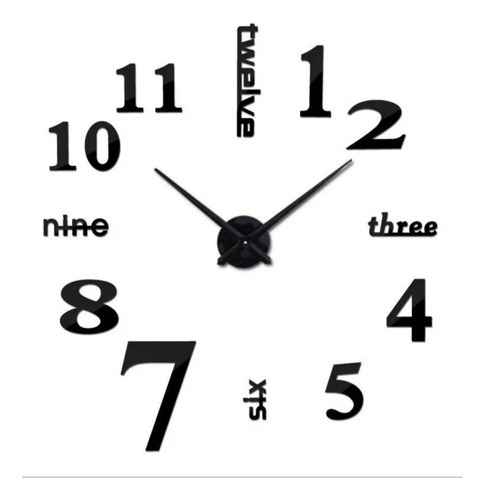 Reloj Para Pared 3d Grande Negro Gran Diseño Moderno