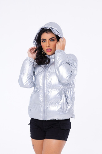 Jaqueta Puffer Metalizada Cinza