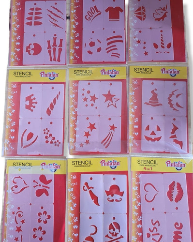 Stencils Plantillas Maquillaje Infantil Pack X 3 Unidades