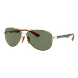 Óculos De Sol Ray-ban Carbon Fibre Scuderia Ferrari Collection Standard Armação De Fibra De Carbono Cor Polished Gold, Lente Green Clássica, Haste Gold/black/red De Fibra De Carbono - Rb8313m