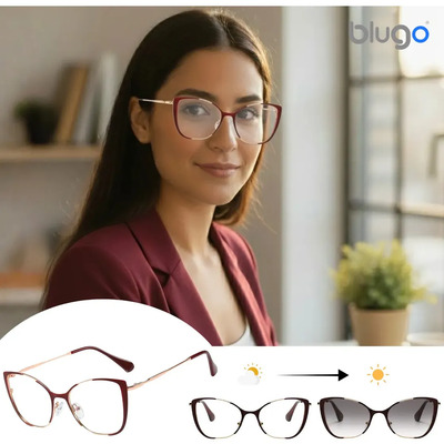 Lentes Para Computadora Anti Luz Azul Fotocromático Armazón Mujer Blugo B25008 Color Rojo