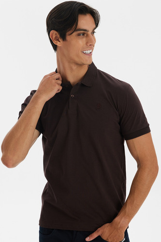 Polo Masculina Meia Malha Polo Wear Marrom Médio
