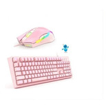 Kit De Teclado Membrana Rosa Gamer + Mouse Rgb Gamer