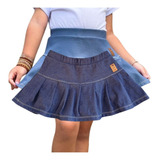 Saia Shorts Infantil Jeans Fake Azul Menina 01-10 Ano Rodada