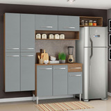 Armário De Cozinha Completa Modulada 229cm Rc Emilly Fit Madesa Cor Rustic/cinza