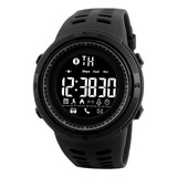 Reloj Hombre Skmei 1250 Bluetooth Pedometro Alarma Digital Malla Negro Bisel Negro Fondo Negro