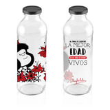 Botella Mafalda Flores De Vidrio