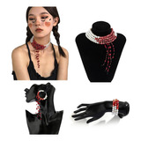 Gótico Collar De Cuentas Pulsera Encanto Pendientes Mujer3pz