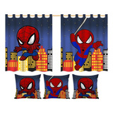 Kit Cortina Infantil 3 Capas De Almofadas Super Heroi Aranha