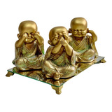 Trio Buda Buddha Bebê Cego Surdo Mudo Ouro+ Aparador Brinde