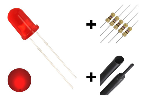 Kit 25x Led 5mm Difuso Vermelho + Termo+resistor 5v 9v 12v