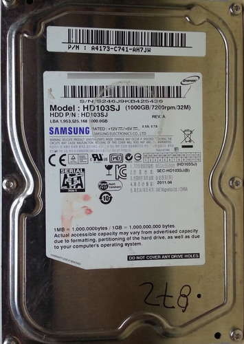 Disco Duro Samsung Hd103sj 1tb 3.5 Sata - 872 Recuperodatos