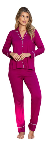 Pijama Americano Longo  Feminino Com Botao Que Abrem Oferta