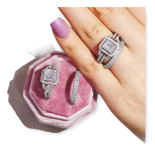 Juego Anillo Compromiso Y Churumbela  Zirconia Plata Amour | Meses sin interés