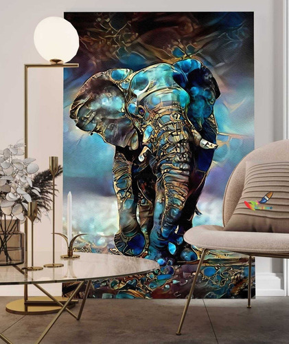 Cuadros Modernos Decorativos 0,60 X 0,40 Elefante Azul 