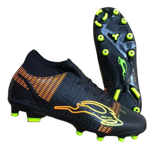 Tenis Futbol Tacos Tachones Union Negro Naranja Neon Resiste