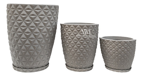 Kit 3 Vasos Jardim Casa Planta Flor 3d Diamante 3 Tamanhos 