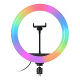 Aro De Luz Profecional Rgb De 33 Cm + Base Para Celular Mj33