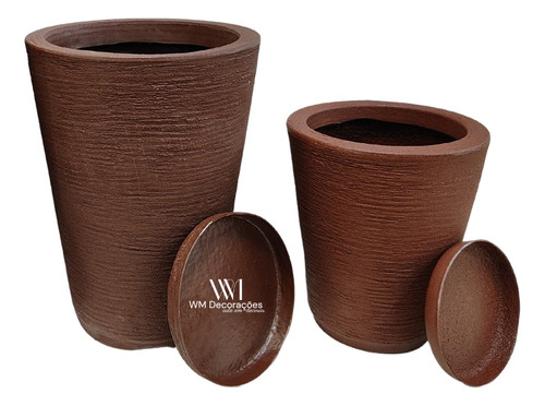  Kit 2 Vasos Escovados Planta Jardim Varanda Nº1,nº2 + Prato