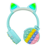 Audifonos Bluetooth Diadema Gato Orejas Kawaii Pop It Led