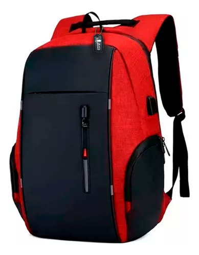 Mochila De Gran Capacidad Antirrobo Para Laptop Cargador Usb Color Negro Con Rojo