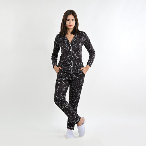 Pijama Camisero Invierno Estampado Lunares Felicitas