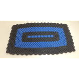 Tapete Croche Artesanal Grande 103x60 Azul/preto - 2 Peças