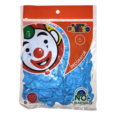 Globo Latex Decorator Redondo N° 5 Payaso C/100 Piezas Color Azul Cielo