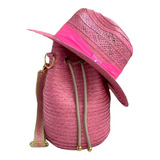 Combo Artesanal Rosa Sombrero + Bolso Fino A Mano