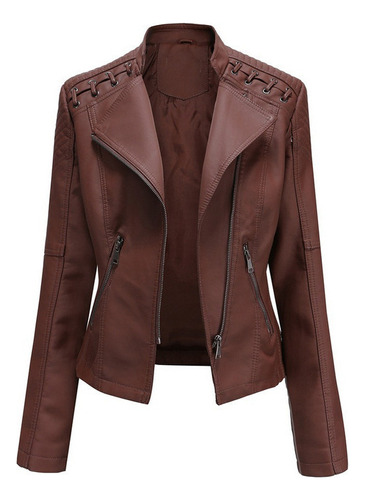 Chaqueta Rompeviento De Cuero Sintético For Moto For Mujer