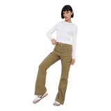 Jeans Mujer Flare Cargo Color Verde Corona
