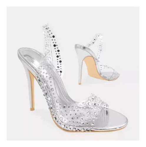 Sapatos De Salto Transparente Plus Size Com Strass