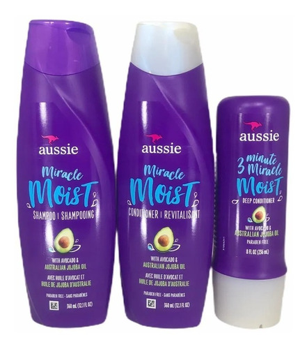 Kit Aussie Moist Jojoba Shampoo + Condicionador + Mascara 