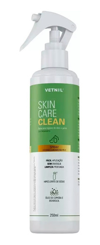 Skin Care Clean 250ml Limpeza Cães E Gatos Vetnil Original