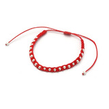 Pulsera Macramé Roja 20 Bolitas Acero Blanco Bañado En Plata