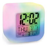 Reloj Despertador Alarma Cubo Luminoso Digital Colores Led Color Blanco
