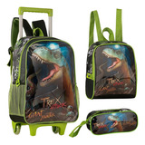 Kit Mochila Escolar Infantil Menino Rodinha Dinossauro Rex