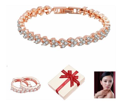 Pulsera De Cristal Y Aretes Arracadas Con Caja Exquisita