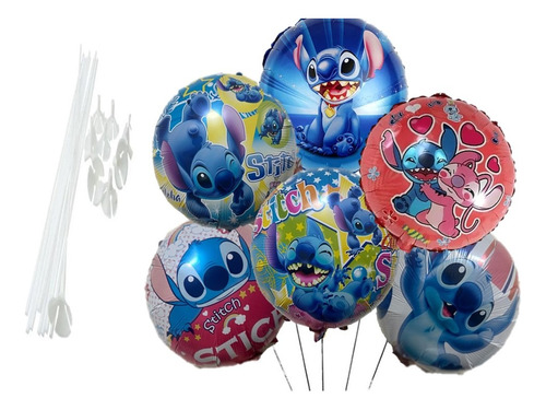 Balão Metalizado Lilo Stitch Fofinho E Varetas 12 Unid