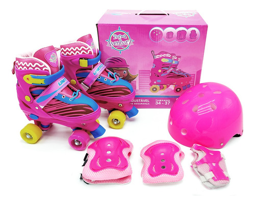 Patins Infantil Roller Com Kit De Proteção Unitoys Cl