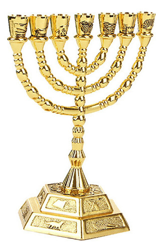 Candelabro Dorado Con Forma De Menorá Judía, 7 Ramas, Pa [u]