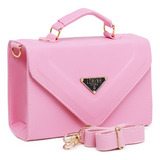 Bolsa Feminina De Luxo Transversal Cor Rosa Bebê Correia De Ombro Branco Desenho Do Tecido Liso