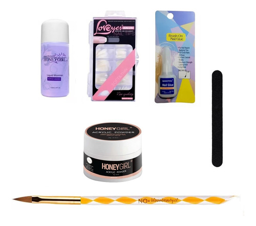 Kit Para Uñas Acrílicas Básico (mono,poli,tip,pega,lima,pin)