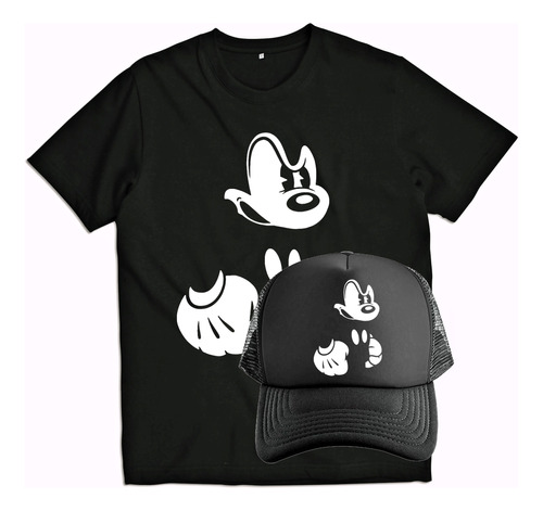 Playera Y Gorra Black Mickey Mouse Enojado