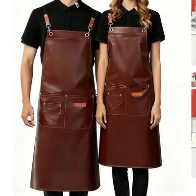Delantal De Cuero Suave Pu Impermeable, Anti-grasa, Con Correa Para Cuello Y Cruzadas, Ideal Para Cocineros De Restaurantes, Uniforme De Cafeterías Y Tiendas De Leche De Té, Multifunción. | Meses sin interés