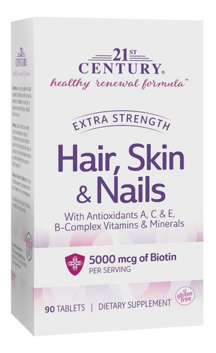 Hair Skin And Nails Biotina 5000mcg 90 Caps - Century