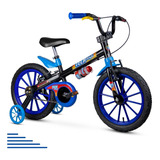 Bicicleta  De Passeio Infantil Nathor Aro 16 Tech Boys Aro 16 Freios V-brakes Cor Preto/azul/azul-celeste Com Rodas De Treinamento