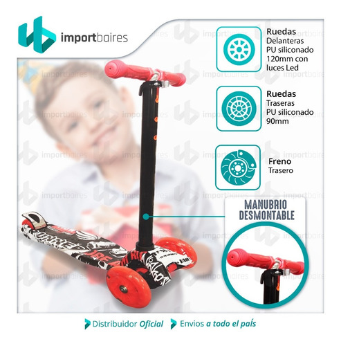 Monopatín Infantil 4 Ruedas Abec 7 Silicona Luces Led
