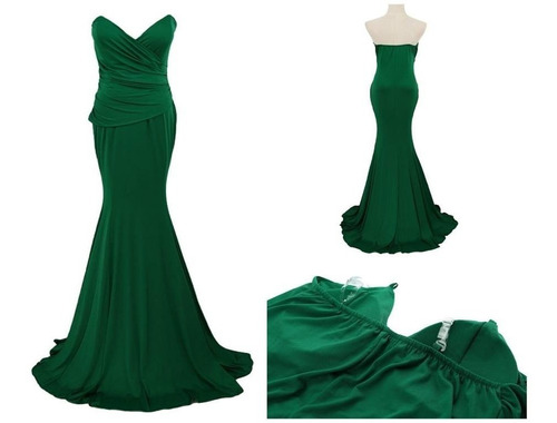 Vestido De Fiesta Muy Largo Strapless Verde