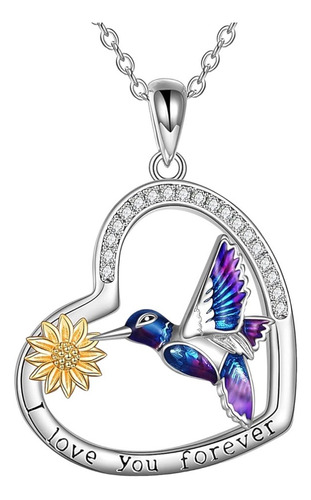 Collar Corazon Colibri Girasol Plata 925 Regalo Mujer Joyas